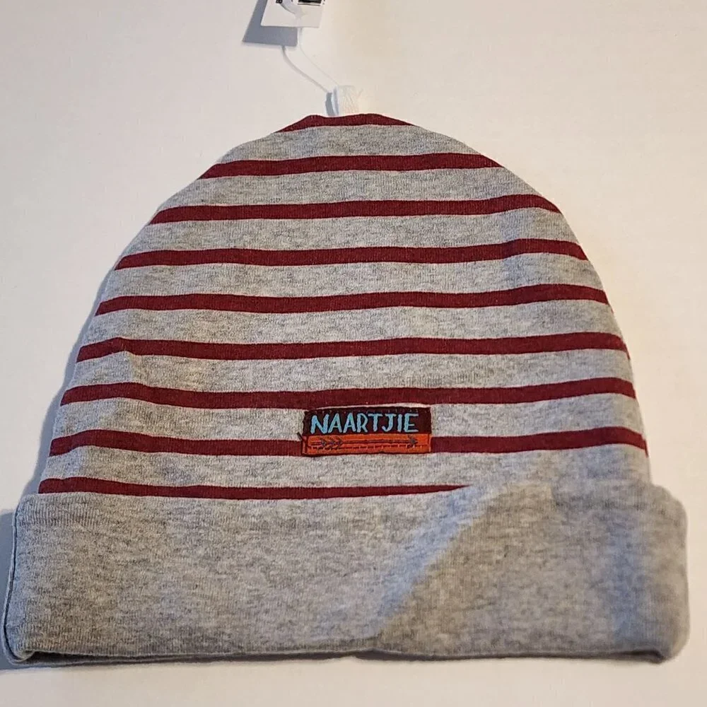 Naartjie Beanie Hat size 8-10 Gray with red stripes New